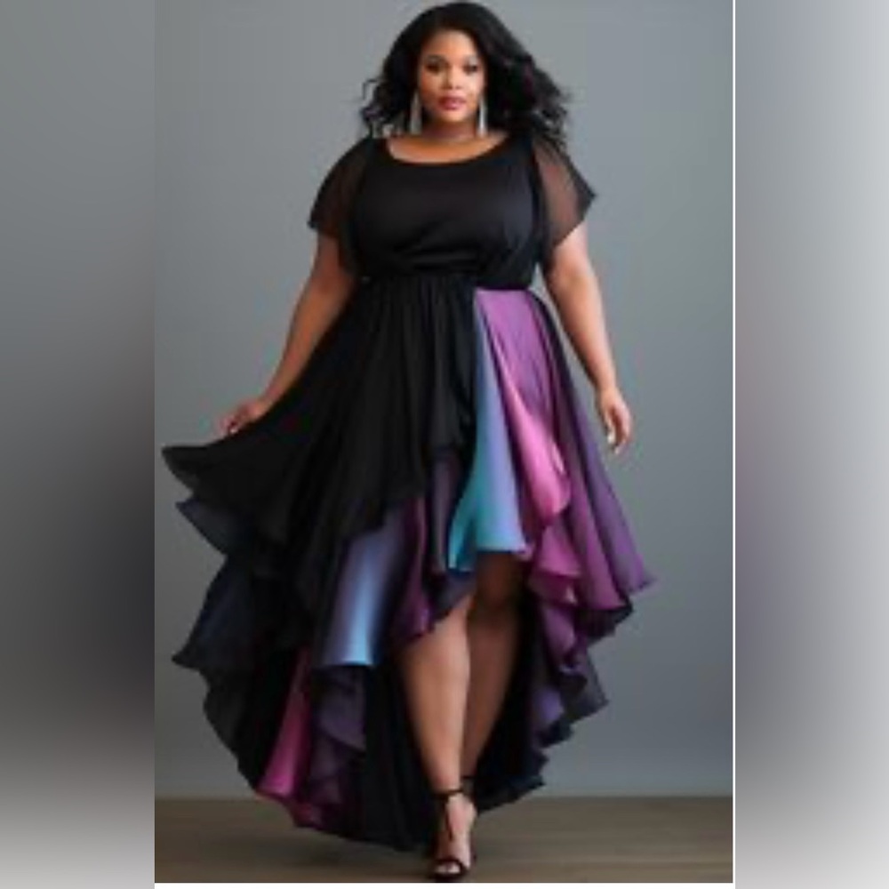 NWT Xpluswear Elegant Black and Purple Women's Dress